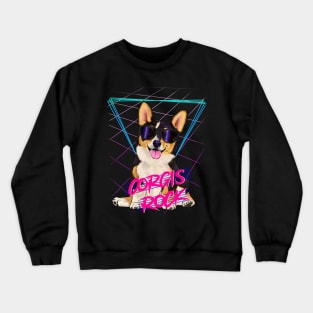 Corgis rock - Tri-color corgi with sunglasses and 80s background Crewneck Sweatshirt